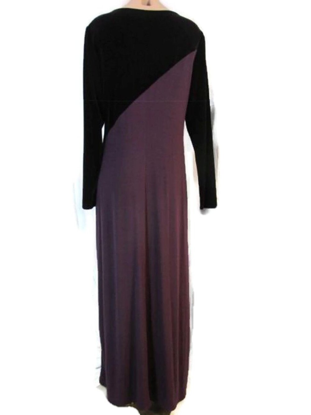 Vintage Chetta B Purple Velvet Jersey Maxi Dress 12 Geometric Body Con Stretch - Picture 3 of 11